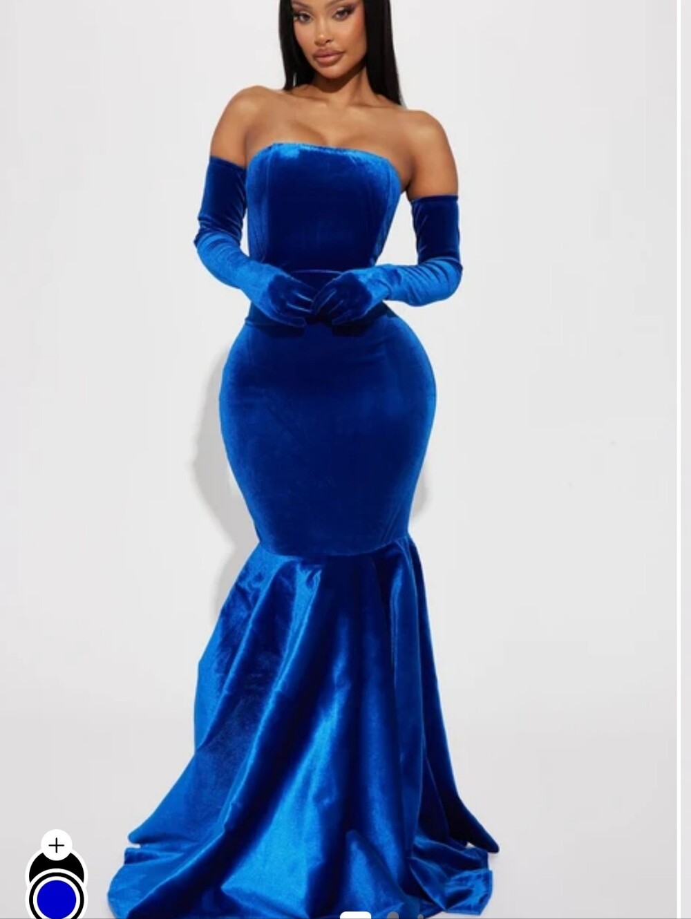 Fashion Nova Stella Velvet Blue Strapless Gown With Gloves